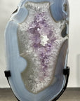 Natural Blue Banded Agate & Amethyst Stone Slice on Stand - MWS3016