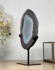 Uruguayan Blue Banded Agate Polished Slice with metal Stand - MWS2000