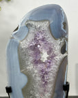 Natural Blue Banded Agate & Amethyst Stone Slice on Stand - MWS3016