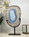 Unique Uruguayan Blue Agate & Quartz on Stand – Polished Banded Slice - MWS2015