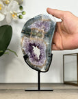 Amethyst & Quartz GEode Slice oin Metallic Stand - MWS2904