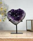 A+ Grade Natural Amethyst Heart Carving with Metal Stand - HST0239