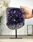 Uruguayan Amethyst Geode with Green Jasper Shell on Metal Stand - MWS2785