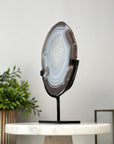 Blue Banded Agate Slice with Metal Stand - MWS2133