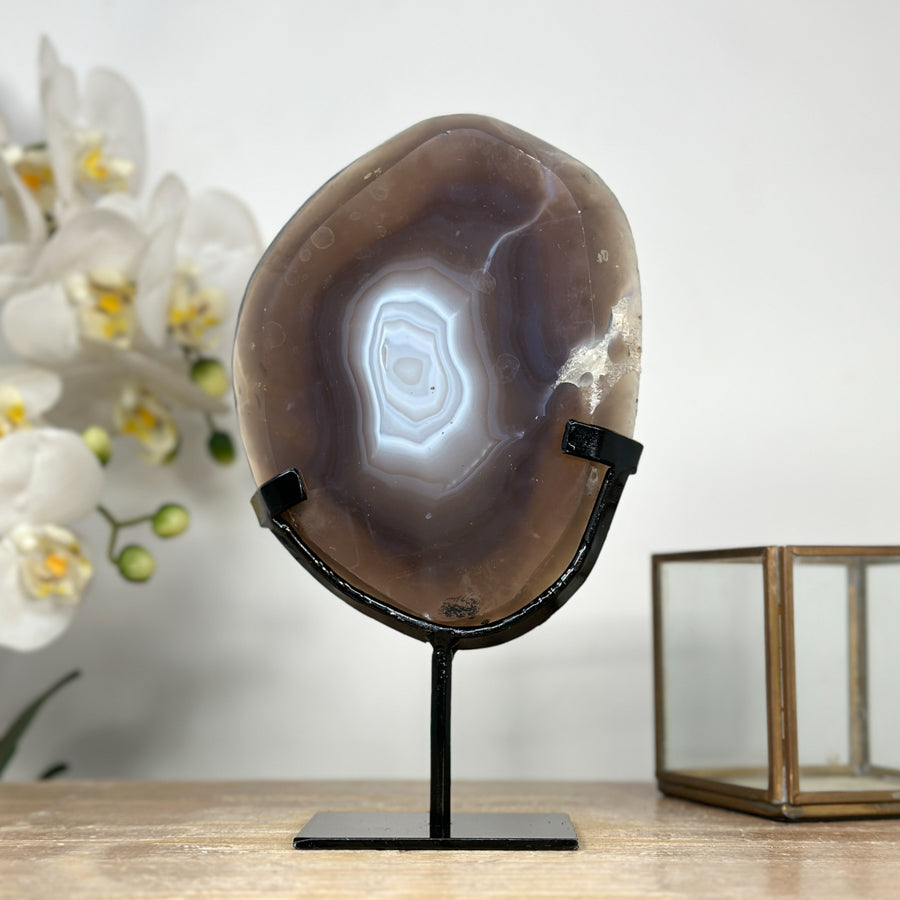 Uruguayan Blue Banded Agate Polished Slice with metal Stand - MWS2000