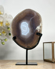 Uruguayan Blue Banded Agate Polished Slice with metal Stand - MWS2000