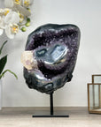 Natural Amethyst Stone with Calcite Crystal Formation, Metallic Display Included - MWS2355