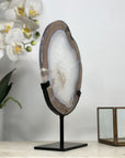 Blue Agate & Quartz Slice on Metal Stand – Banded Uruguayan Crystal - MWS2014
