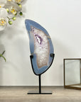Blue Banded Agate Stone Slice on Metal Stand - MWS3002