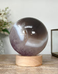 Natural Quartz & Amethyst Sphere with Wooden Stand with built-in LED Light - SPH0137