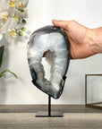 Agate Geode Slice with Sugar Quartz Druzy Crystals on Metal Stand - MWS2735