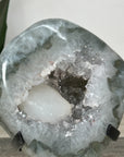 Green Quartz Geode on Metal Stand With Calcite Center - MWS2771