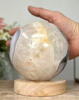 Natural Quartz & Agate Sphere with Wooden Stand with built-in LED Light - SPH0143