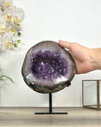 Natural Amethyst Geode with Polished Agate Shell - Stand Included - MWS3034
