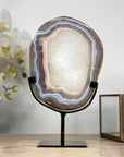Polished Blue Banded Agate, Quartz & Jasper Slice from Uruguay on Stand – Unique Crystal Decor Gift - MWS2001