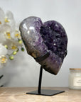 Stunning Natural Amethyst Heart Carving with Metal Stand - HST0231
