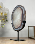 Polished Blue Banded Agate, Quartz & Jasper Slice from Uruguay on Stand – Unique Crystal Decor Gift - MWS2001