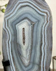 Polished Blue Banded Agate from Uruguay – Crystal Art Stone on Stand - MWS2013