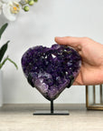 Natural Amethyst Crystal Heart, Metal Stand Included - HST0314