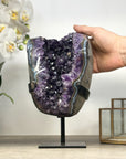 Beautiful Amethyst Geode with Blue Agate Shell - Custom made Metal Stand Included