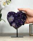 Top Grade Large Amethyst Crystal Heart, Metallic Stand Inluded - HST0283