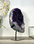 Large Deep Purple Amethyst Geode with Agate Shell and Metal Stand – Ideal Crystal Display - MWS2714