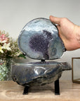 Amazing Natural Agate & Amethyst Geode Cave, Jewelry Box with Metal Stand - MWS1086