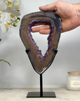 Natural Agate & Amethyst Geode Slice Portal with Metallic Stand - MWS1567