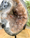 Natural Peach Tone Sugar Quartz Crystal Geode with Calcite Inclusion - MWS3254