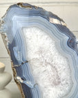 XXL Natural Blue Banded Agate & Quartz Stone Slice on Stand - MWS3042