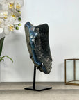 Unique Agate Geode with Dark Druzy Crystals – Natural Stone Display Piece