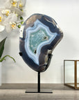 Natural Blue Agate Slice on Stand – Vibrant Pattern for Home Display - MWS2656