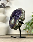 Large Lucky Amethyst & Green Jasper Clover on Metal Stand - MWS3277