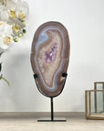 Uruguayan Banded Agate & Amethyst Slice with Metal Stand