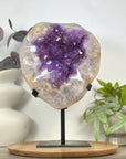 Natural Amethyst & Quartz Stone Specimen on Metal Stand - MWS3139