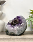 Amethyst Cluster with Calcite & Black Hematite Specimen - CBP1425