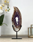 Natural Amethyst & Quartz Geode Slice with Metallic Stand - MWS2238