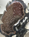 Agate Geode with Druzy Crystals and Deep Brown Hues Leaf Carving - MWS2809
