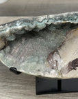 Green Quartz Geode with Calcite Crystal on Metal Stand - MWS2722