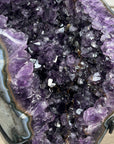 Beautiful Amethyst Geode with Blue Agate Shell - Custom made Metal Stand Included