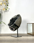 Black Quartz Druzy Geode on Metal Stand - MWS2725