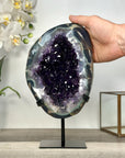 Deep Purple Amethyst Geode With Metal Stand – Elegant Crystal Display - MWS2700