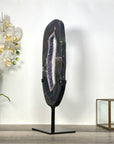 Agate Slice with Amethyst Crystals on Stand for Home Decor Display - MWS2674