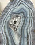 Blue Agate Polished Slice with Metal Stand – Uruguayan Gemstone for Shelf or Altar - MWS2010