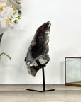 Agate & Amethyst Stone Leaf Carving on Metal Stand - MWS2810