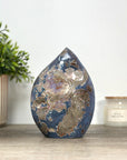 Blue Agate & Quartz Druzy Stone Flame Carving - FST0165