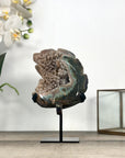 Agate & Quartz Druzy Stone Leaf Carving on Metal Stand - MWS2804