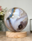 Natural Quartz & Agate Sphere with Wooden Stand with built-in LED Light - SPH0143