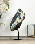 Green Jasper & Quartz Stone Leaf Carving on Metal Stand - MWS2806