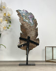 Amethyst Leaf Carving on Stand with Deep Purple Crystals - MWS2813